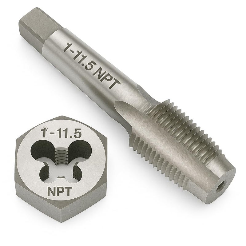 Yamesh 1"-11 1/2 NPT Tap and Die Set – GCr15 Alloy Steel Pipe Thread Tap and Hex Die Combo, Taper Thread Repair Tool for Conical Pipe Fittings - Image 1